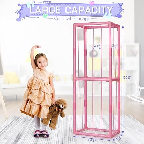 Trycooling Stuffed Animal Storage Zoo Stuffed Animal Holder Space Save Vertical Stuffed Animals Storage PVC with Elastic Band and Net for Playroom Bedroom Nursery (Pink 1) thumbnail 3