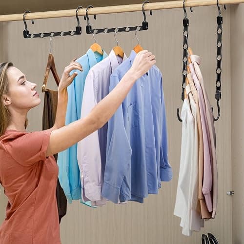 24 Pack Hangers Space Saving Magic Space Saver Storage Smart Plastic Clothes Hanger Organizer Closet Organizers and Storage for Closet Wardrobe Apartment College Dorm Room Essentials, Black thumbnail 6