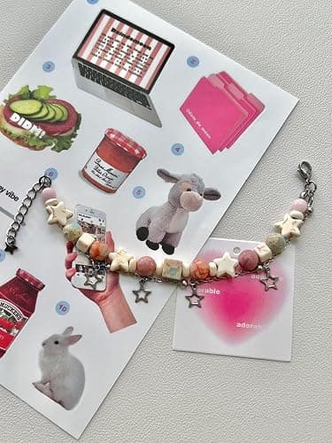 Flixxo Y2K Star Bracelet for Women Cute Beaded Bracelets Grunge Bracelets Y2K Jewelry Aesthetic Accessories Preppy Stuff - Pink - alloy thumbnail 3