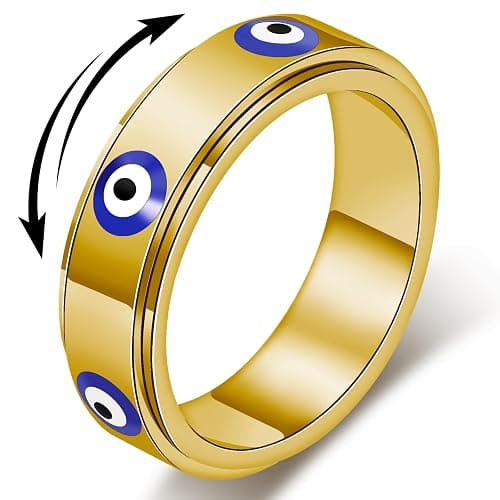 Evil Eye Fidget Ring for Women - 18K Gold Plated Stainless Steel Spinner Rings for Anxiety Relief, Ojo Turco Ring Luck Amulet, Turkish Faith Protection Stackable Jewelry Gift for Women Men - Image 1