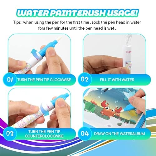 CMTOOP 4 Pack Reusable Water Coloring Books for Toddlers, Paint with Water Books,Mess-Free Coloring Book, Portable Educational Doodle Drawing Toy, Improving Children's Imagination, Color Perception thumbnail 8