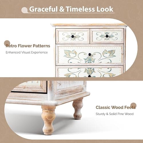 VINGLI Dresser Wood Chest of Drawers for Bedroom, Tall Dresser, Boho Dresser 6 Drawer Chest, Wooden Dresser with Drawers and Solid Wood Legs, Rustic Dresser, Washed White - 15"D x 29.9"W x 46.5"H (6 Drawers) - Washed White thumbnail 8