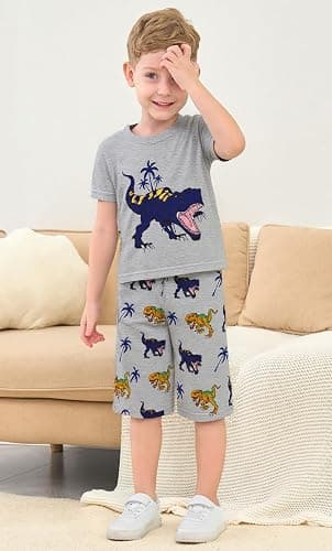 Little Boys Short Set Pajamas for Boys 100% Cotton Toddler Train Dinosaur Sleepwear Summer Clothes Size 2-7T thumbnail 2