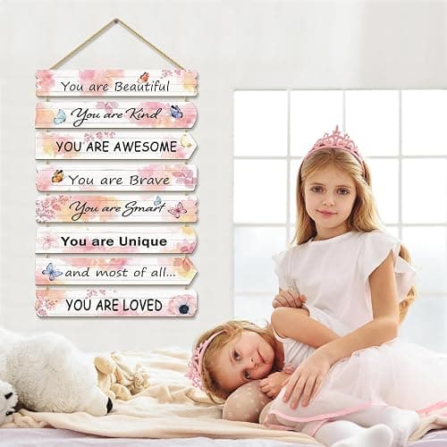 Paquesta Girls Room Decor Butterfly Wall Decor for Girls Bedroom Inspirational Wall Art for Kids Pink Wall Decorations Little Girl Toddler Room Wood Sign Nursery Room Decor (Butterfly) thumbnail 5