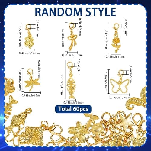 SUNNYCLUE 1 Box 60Pcs Gold Clip On Charms Lobster Clasp Charms Bulk Metal Alloy Golden Glossy Assorted Animals Flower Dangle Pendants for Jewelry Making Supplies DIY Crafts Bracelet Necklace Adults thumbnail 3