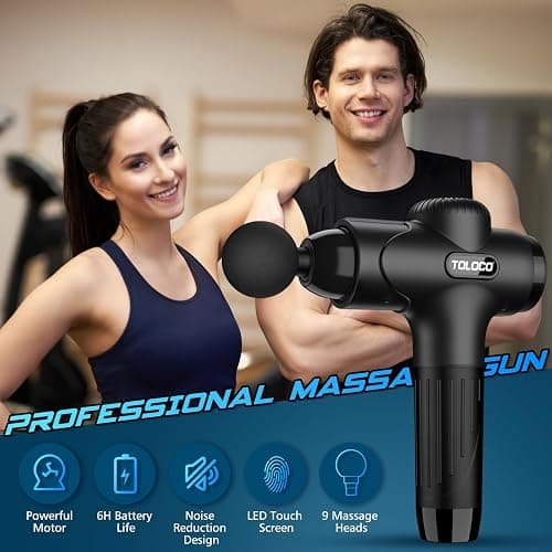 TOLOCO Massage Gun Deep Tissue, Percussion Massage Gun with 10 Replacement Heads, Super Quiet Portable Electric Massager for Athletes, Relax, Black thumbnail 7