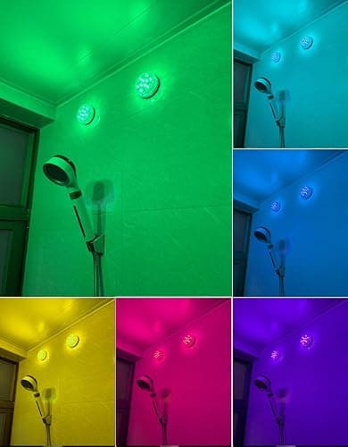 Seagenck Bathroom Lights Wireless Battery Operated, Waterproof Led Glow Light for Bath Shower Spa Vanity Lights, for Over Mirror Wall Ceiling Lights, RGB Multi Color Remote Controlled, 2pcs thumbnail 7