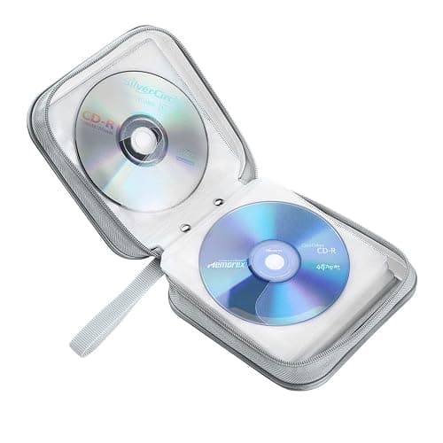 Siveit CD/DVD Cases 40 Capacity Disc Storage Binder for Car(White) | Holders Wallet Hard Plastic CD/DVD Case for Car Home Office Travel - Image 1