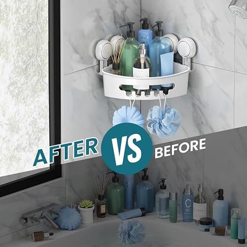 TAILI Corner Shower Caddy Suction Cups Heavy Duty,Small Bathroom Shower Shelf Storage Basket Wall Mounted Organizer for Shampoo,Conditioner,Plastic Shower Rack for Kitchen,Drill-Free Removable thumbnail 8