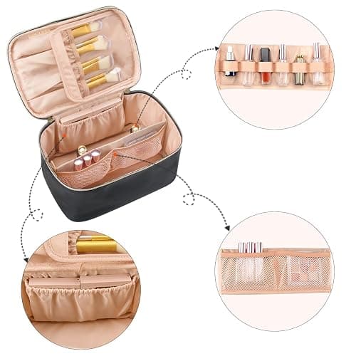 OCHEAL Makeup Bag, Portable Cosmetic Bag Black Make up Case Toiletry Bag | Large Capacity Travel Makeup Case Organizer for Women Toiletry Bag for Girls Traveling With Handle and Divider thumbnail 4
