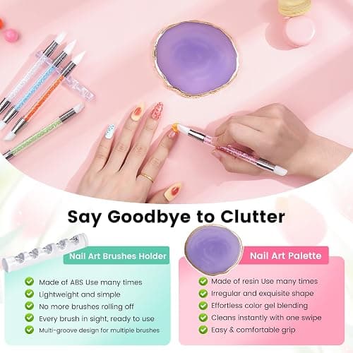 Nail Art Brushes Set for Nail Art: 31Pcs Acrylic Nail Brush Tools With Palette Pen Holder - Gel Polish Nails Design Painting - Dual Head Manicure Carving Pen Dotting Pen Kit for Salon & Home Use thumbnail 7