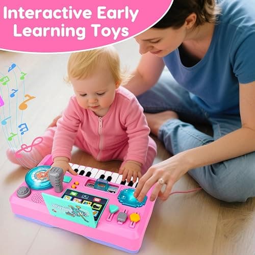 Baby DJ Table for Toddlers 1-3 with Music & Light, Musical Baby Piano Toys 6-9-12-18 Months Toddler Activity Table Music Instruments Learning Toys for 1 Year Old Girl Christmas Birthday Gifts Age 0-2 thumbnail 4