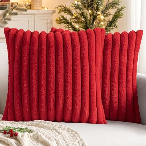 MIULEE Christmas Faux Fur Decorative Throw Pillow Covers 18x18 Set of 2 Red | Modern Soft Plush Couch Pillows, Cozy Fluffy Cushion Covers for Sofa Bed Living Room Home Decor thumbnail 8