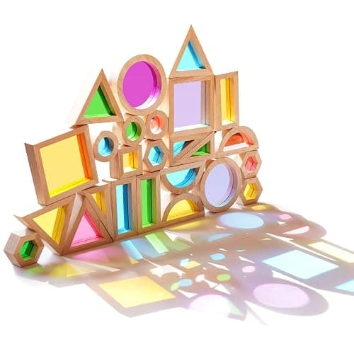 Agirlgle Wooden Rainbow Building Blocks for Kids 32 Pcs Rainbow Stacker Stacking Blocks Game Colorful Construction Toys Preschool Learning Educational Toys -Geometry Wooden Blocks for Boys & Girls thumbnail 8