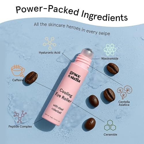 grace & stella Under Eye Brightener with Cooling Metal Rollerball - Ceramide & Caffeine Eye Cream for Puffy Eyes - Travel Size Toiletries - Vegan Skincare (15ml / 0.51floz) thumbnail 4