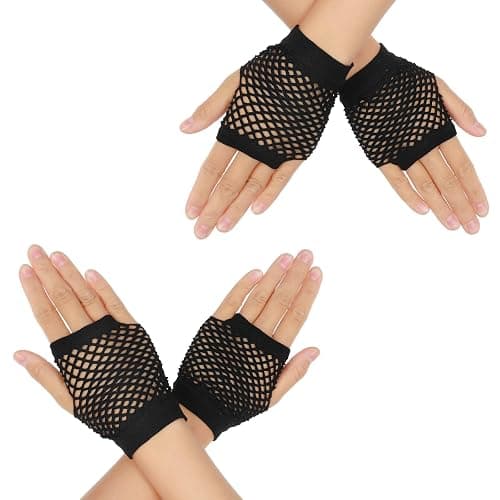DIVINA VITAE 2 Pairs Fishnet Gloves Fingerless 80s Short Fishnet Gloves Women Fish Net Glove Emo Goth 80s Scene Accessories - Image 1