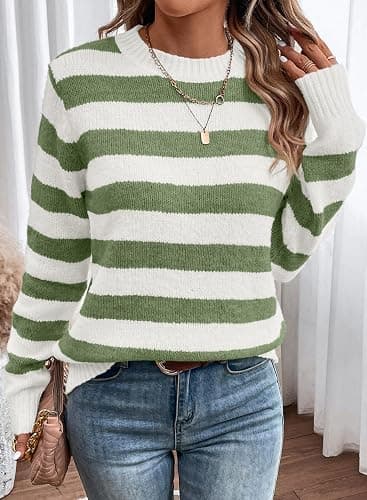 Dokotoo Sweaters for Women 2025 Crewneck Striped Cute Color Block Fall Winter Knitted Pullover Tops thumbnail 3
