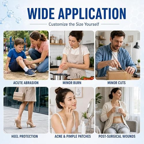 Hydrocolloid Roll for Wound Care Skin-Friendly Self Adhesive 2in x 12ft | Cut-to-Size Waterproof Hydrocolloid Bandages with Flexible Fit for Minor Wounds, Blisters, Pimples, and Friction thumbnail 6