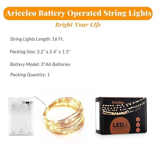 Ariceleo Led Fairy Lights Battery Operated, 1 Pack Mini Battery Powered Copper Wire Starry Fairy Lights for Bedroom, Christmas, Parties, Wedding, Centerpiece, Decoration (5m/16ft Warm White) thumbnail 4