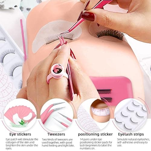 Lash Extension Kit Professional Eyelash Extensions Supplies Training for Beginners Mannequin Head Grafting Lash USB Fan Lash Shampoo Brush Spraye 0.07D Curl Mix 8-15mm Practice Eyelash Strips thumbnail 3