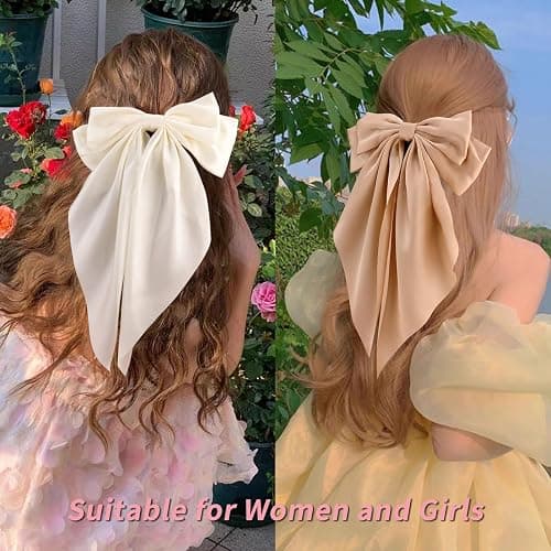 Velscrun Hair Bows for Women Girls 3Pcs White Silky Satin Large Hair Bow Black Coquette Bow Brown Big Bows Hair Clip Oversized Hair Ribbons Long Tail Hair Bow Hair Barrettes Hair Accessories Gifts thumbnail 5