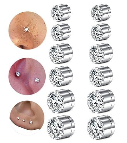 MODRSA Fake Nose Stud Fake Nose Ring Stud Fake Nose Piercing Fake Lip Ring Fake Earrings Stud Silver Gold Fake Cartilage Helix Earring Clip on Earring Hoop Fake Eyebrow Ring Fake Bridge Piercing - B4-fake stud 3/4/5mm - silver - Image 1