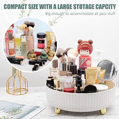 Bingobang Makeup Organiser 360 Rotating, Spinning Skincare Cosmetic Organizer Acrylic Large, Tidy Storage for Perfume, jewelery, Brush, Vanity Desk, Dresser, Bedroom, Office, Bathroom (White) thumbnail 4