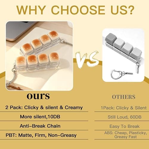 2 Pack Caramel Bread Keyboard Fidget Toy – Crisp Sound,Stress Relief Fidget Clicker Keychain,Quiet Anxiety Toys for Adults at Work, Travel, Home – Anxiety Relief & Focus Boost (Caramel Bread) thumbnail 5