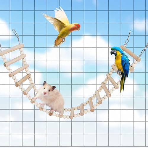 Dnoifne Rat Ladder Bridge Toy, Natural Wooden Climbing Toy for Rats, Hamsters, Birds, Parrots, Parakeets, Cockatiels, Sugar Gliders - 18 Steps - 25.98 x 3.14 Inch thumbnail 3