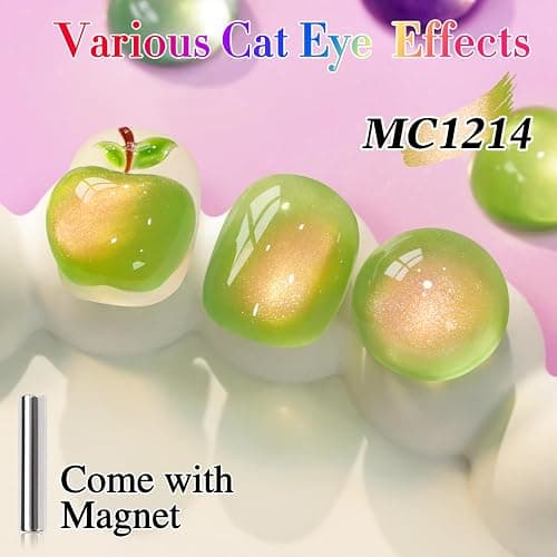 Double Rhythm 0.5 OZ Cat Eye Gel Polish with Magnet 15ML Holographic Glitter Shimmer Translucent Jelly Color Magnetic Nail Polish Salon DIY at Home (Green Pink-MC1214) thumbnail 3