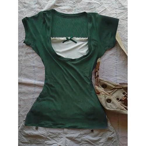 Grunge Emo Goth Shirts Y2k Lace Bow Coquette Babydoll Tops Women Vintage Graphic Tee 2000s Summer Crop Tops thumbnail 3