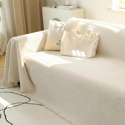 MEETSKY Couch Cover Sofa Covers Couch Covers for 3 Cushion Couch Sofa Pet Friendly, L Shaped Sectional Sofa Covers Washable Simply Put Sofa Throw Cover for Dogs, 91" x 134", Beige - Image 1