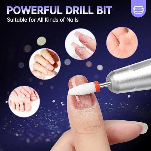 CHRISTINE SHELLY Rechargeable 35000RPM Nail Drill Sparkling Portable Professional Electric Nail File with 12 Drill Bit for Acrylic/Gel Nails Professional Nail Tools for Manicure Pedicure, Glitter thumbnail 9