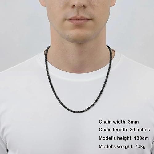 Fiusem Wheat Chains for Men and Women, Silver Tone/Black/14K Gold Plated | 2/2.5/3/4/5mm Stainless Steel Necklace Chain, Mens Necklace Jewelry Gift 16-28 Inch thumbnail 3