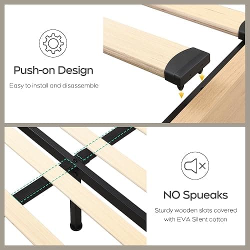 Yechen Queen Bed Frame with Natural Rattan Headboard and Wooden 4 Storage Drawers, Metal Platform with Strong Wooden Slats Support, Boho Cane Bed Mattress Foundation, No Box Spring Needed thumbnail 6