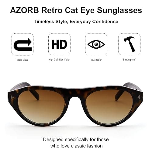 AZorb Retro Small Oval Cat Eye Sunglasses for Women UV Protection Shades | Trendy Narrow Cat Eye Round Shades, Lightweight & Comfortable, Versatile Fashion Accessory, Flattering for Most Face Shapes thumbnail 4