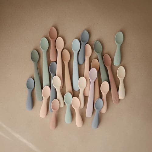 Mushie Baby Starter Spoons | BPA-Free Silicone Learning Spoons 2-Pack | Dishwasher Safe Durable Toddler Utensils | Tradewinds/Shifting Sand thumbnail 5