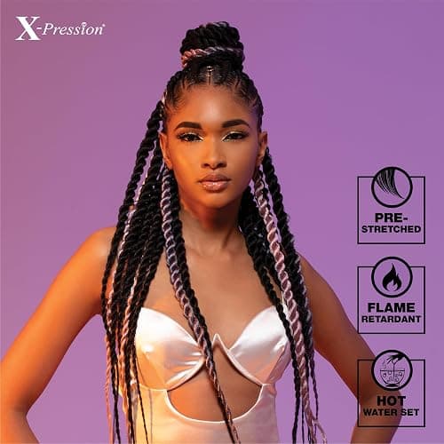 Sensationnel X-pression prestretched braiding hair - 3x braid 58 inch all kanekalon flame retardant synthetic braid for box braids and twists (1 pack, 1B OFFBLACK) thumbnail 9