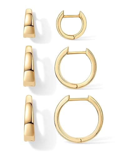 PAVOI 18K Gold Plated Small Hoop Earrings for Women, Earrings Piercing Pack | Hypoallergenic Earrings with 925 Sterling Silver Posts, Trendy Geometric Chunky Huggie Hoop Earrings - Image 1