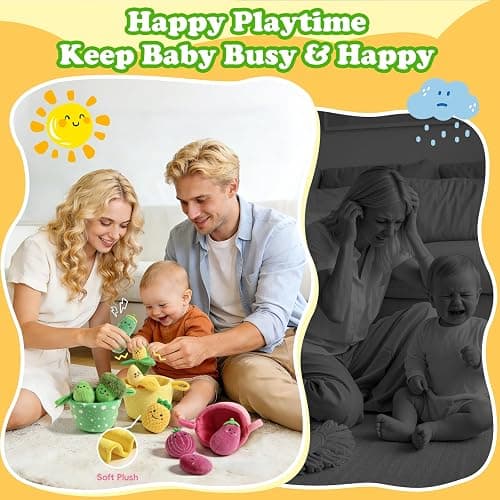 SAIMAND Baby Toys 6-12 Months,16PCS Montessori Plush Sensory Play Food Gift | Color Sorting Fruit & Vegetable Sensory Toys for Babies, Soft Play Food with Crinkle & Rattle,Gifts for 1-Year-Old Boys&Girls thumbnail 7