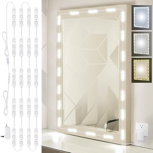 LPHUMEX LED Vanity Mirror Lights, 3 Color 20pcs*3LEDS 12V Hollywood Style Makeup Lights Stick on, Bright Dimmable with Power Adapter (Mirror Not Included) - Image 1