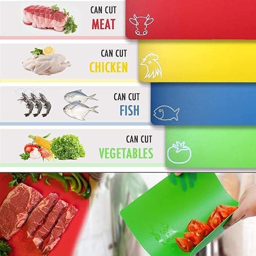 Cutting Board Mats Flexible Plastic Colored Mats with Food Icons, Fotouzy BPA-Free, Non-Porous, Anti-skid back and Dishwasher Safe, Set of 7 Rainbow - 7 Pieces thumbnail 6