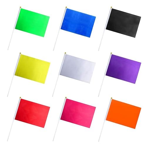 Consummate Lot de 45 petits drapeaux de couleur unie - Noir blanc rouge jaune vert bleu violet orange rose rouge - Image 1