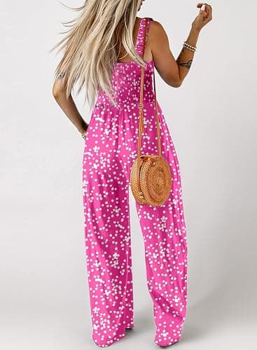 Dokotoo Women's Casual Loose Overalls Jumpsuits One Piece Sleeveless Printed Wide Leg Long Pant Rompers With Pockets thumbnail 3