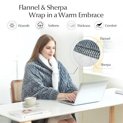 SNUGSUN Heated Blanket Throw Size, Soft and Cozy Electric Heating Blanket for Bed, Automatic Safety System 6 Heating Levels & 4 Hours Auto-Off, 50" x 60" Dark Grey thumbnail 3