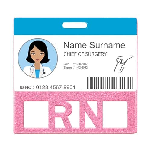 Plifal RN Badge Buddy Card Holder - Pink Registered Nurse Accessories Glitter Horizontal Double Sided ID Name Tag for Hospital Medical Staff Work thumbnail 4
