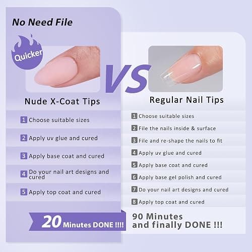 BTArtbox Short Almond Nail Tips - Soft Gel XCOATTIPS Natural Press On Nails, Pre-colored Gel Nails Full Cover Fake Nails Nude for for Daily Nail Art thumbnail 3
