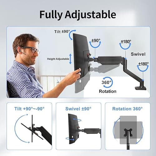 suptek Support Ecran PC pour Moniteur LCD LED de 13 à 32 Pouces, Bras de Moniteur à Ressort à Gaz, Hauteur Réglable, VESA 75/100 mm, Inclinaison de ± 90°, Rotation de 360°, Capacité 2-9 kg, MD01A thumbnail 4
