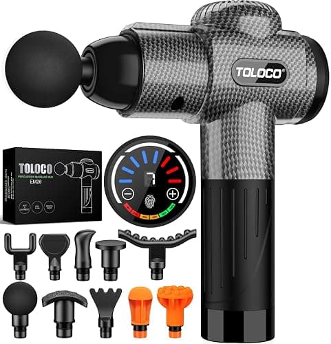 TOLOCO Massage Gun, Deep Tissue Back Massage for Athletes for Pain Relief, Percussion Massager with 10 Massages Heads & Silent Brushless Motor, Christmas Gifts for Women, Men, Carbon - Image 1