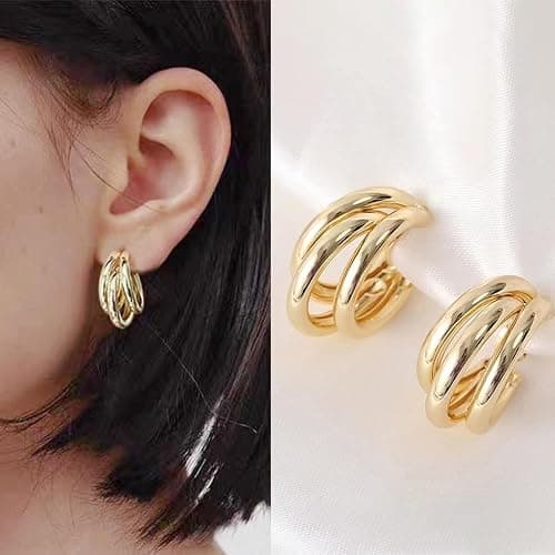 Gold Earrings for Women Clip on Hoop Earrings Trendy Twist Round Chunky Gold Earring No Piercing Fake Earring Jewelry Gifts thumbnail 5